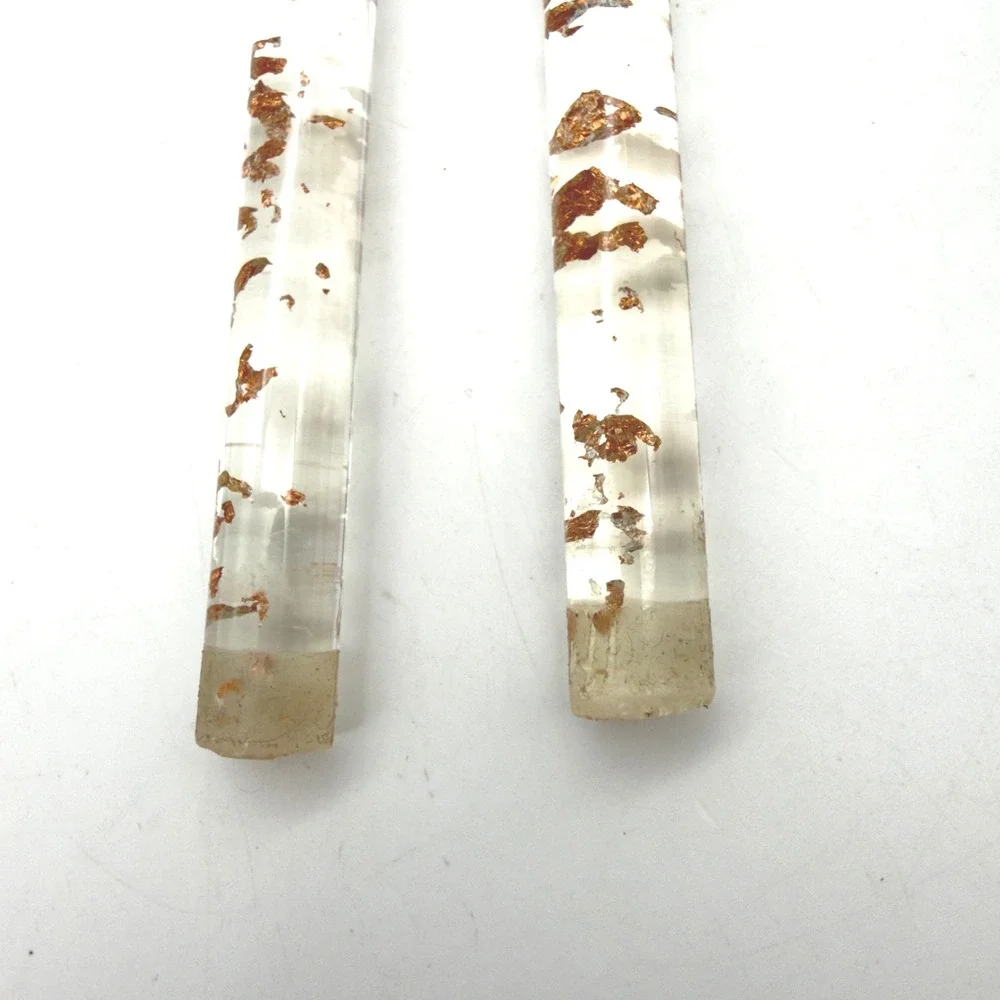 Vintage Clear Acrylic Taper Candles Copper Flake Decorative Pair 11.5